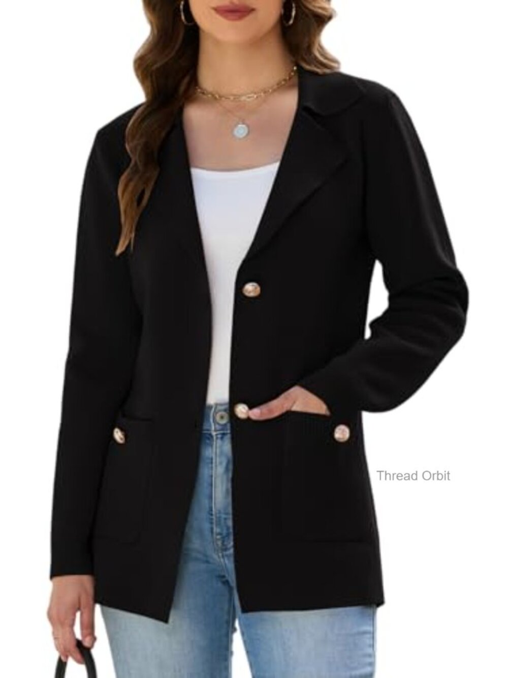 Women's Sweater Blazer Knit Cardigan Jacket Button Front Long Sleeve